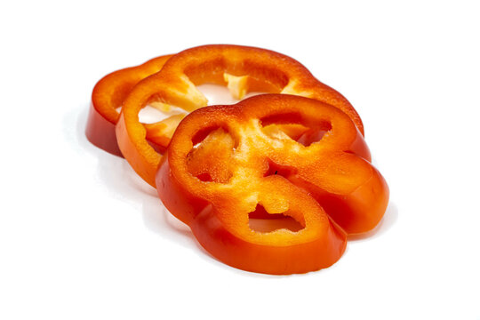 Bell pepper slices isolated on white background