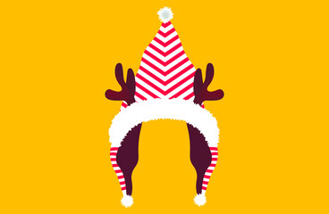 red and white christmas hat with stripes and horns