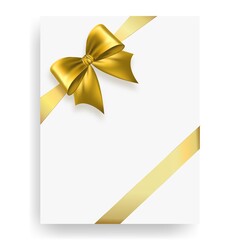 Shiny golden satin ribbon. Vector isolate gold bow for design greeting and discount card.