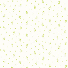 Seamless pattern of abstract green leaves on a cream background.
