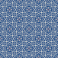Seamless arabic ornament. Moroccan stars and crosses motif. Arabesque traditional pattern with mosaic tile.
