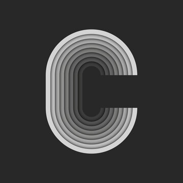 Bold letter C logo initial, gray parallel ribbon pattern, 3d paper cut design emblem, identity typography monogram logotype.