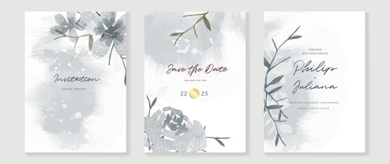 Fototapeta na wymiar Abstract botanical wedding invitation card template. Yellow watercolor card background with leaves, leaf branches, eucalyptus. Herbal vector design suitable for banner, cover, invitation, prints.