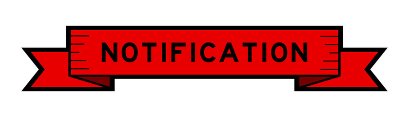Ribbon label banner with word notification  in red color on white background