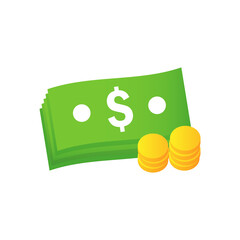 A stack of dollar bills and coins on a transparent background. Vector illustration. EPS 10
