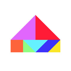 Color tangram puzzle in home shape on white background (Vector)