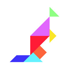 Color tangram puzzle in kangaroo shape on white background