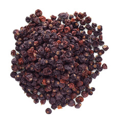 Heap of tasty dried currants on white background, top view