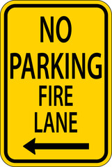 No Parking Fire Lane Left Arrow Sign On White Background