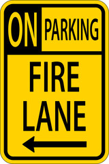 No Parking Fire Lane Left Arrow Sign On White Background