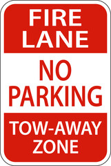 Fire Lane No Parking Tow Away Zone Sign On White Background