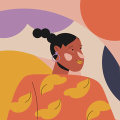 Ilustración de vector de hermosa mujer joven latina mexicana sonriendo y relajada con fondo de textura