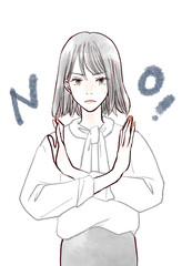 手をクロスさせてバツを作る女性