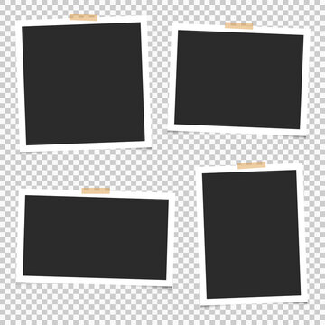 Set of empty photo frames with adhesive tape. Blank for photos. Vector. EPS 10