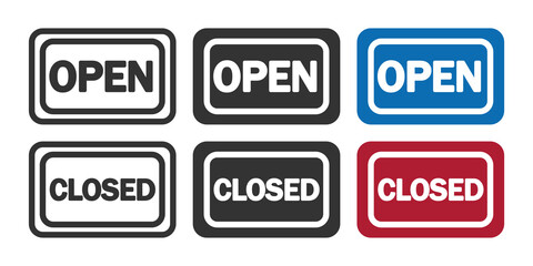 Open, closed banner icon.  Hanging nameplate symbol. Signboard vector.