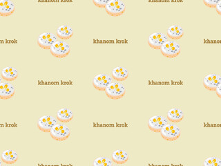 khanom krok cartoon character seamless pattern on yellow background. - obrazy, fototapety, plakaty