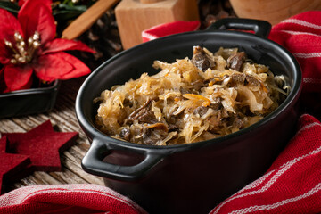 Traditional polish sauerkraut with mushrooms.