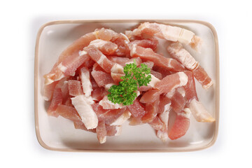 lardons sur fond blanc, viande de porc