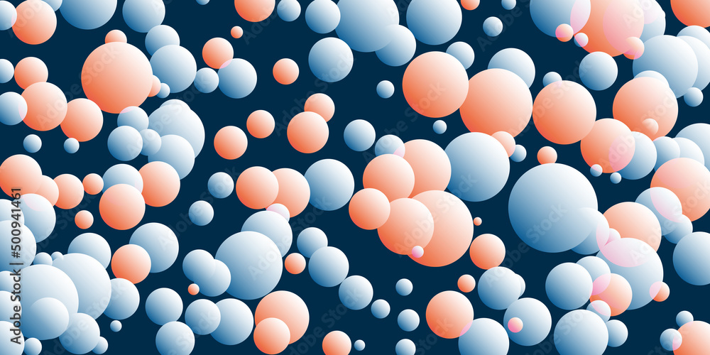 Poster abstract red and blue 3d spheres pattern - geometric texture with randomly placed balls, generative 