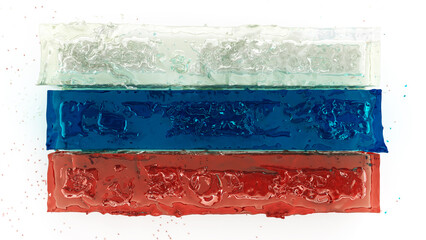 Flag of Russia formed by liquids, Abstract Flag of Russia filled with fluids, 3d rendering, 3d illustration