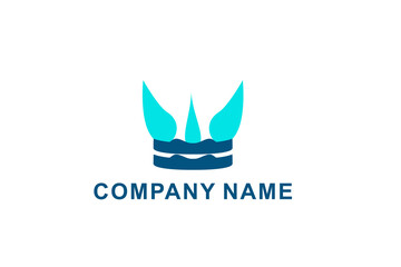 Blue King Crown and Water Sea Waves for Boat Ship logo design