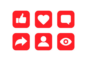Social media notification icon set. Thumbs up, like, comment, chat, share, follow, view icons symbol. Vector EPS 10