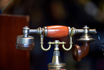 Close-up of traditional retro vintage telephone receiver