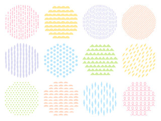 手描き風の抽象的な模様の円形の飾りセット