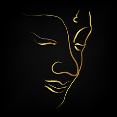 Buddha face golden brush stroke over black background