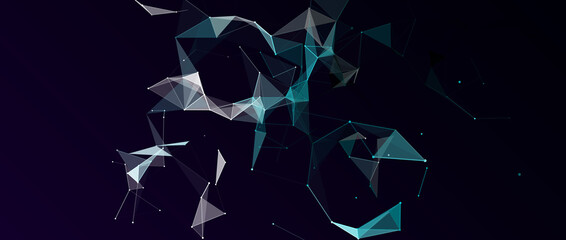 Connection of colored lines and shapes in space. Big data visualization. Digital background. 3D Vector illustration.