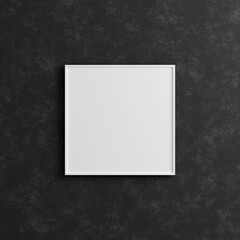 Modern and minimalist square white poster or photo frame mockup on the industrial black wall. 3d rendering.