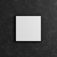 Modern and minimalist square black poster or photo frame mockup on the industrial black wall. 3d rendering.