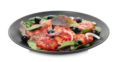Plate of delicious sicilian orange salad isolated on white