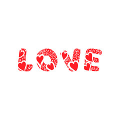 Lettering Love. The word phrase Love. Letters with hearts on a white background. Vector illustration EPS 10