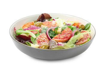 Bowl of delicious sicilian orange salad isolated on white