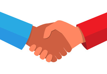 A handshake or business deal between two people of a different race. Racial equality. All people are equal. Vector EPS 10