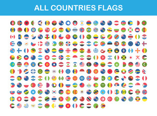 Flags of all countries round web buttons in flat. Vector EPS 10