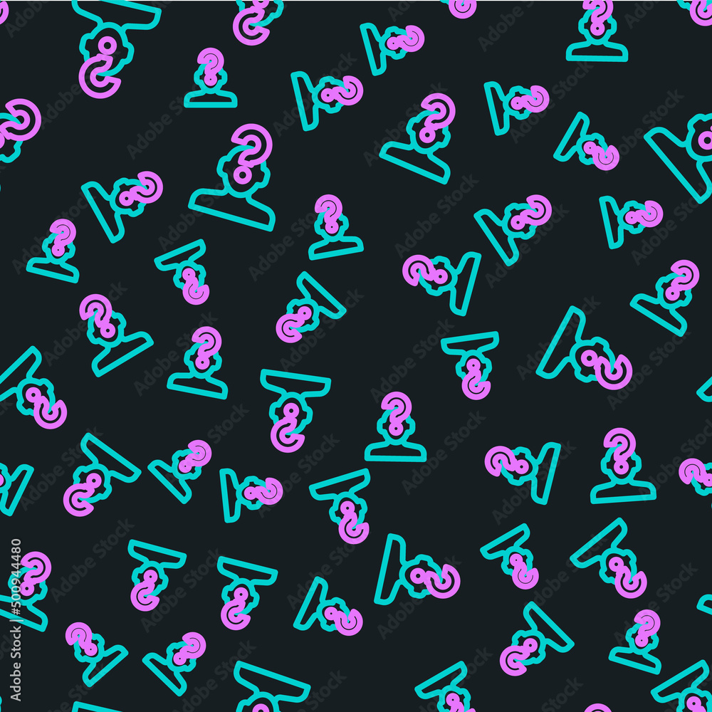 Poster line human head with question mark icon isolated seamless pattern on black background. vector