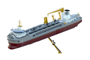 A technical fleet vessel designed for dredging and extraction of non-metallic construction materials. Hopper dredger. Isolated on white. 3d-rendering