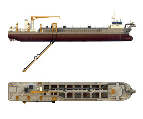 A technical fleet vessel designed for dredging and extraction of non-metallic construction materials. Hopper dredger. Isolated on white. 3d-rendering