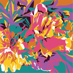 Peony corful Illustration in extreme color palette