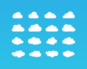 White clouds icon set on blue background. Vector EPS 10