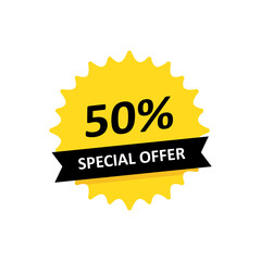 Special offer sale tag in yellow and black color isolated on white background. Vector EPS 10