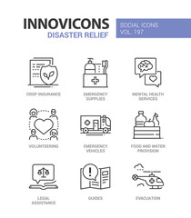 Disaster relief and emergency - line design style icons set