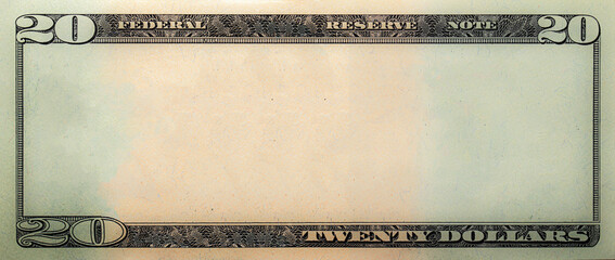 Closeup of front side of 20 dollar