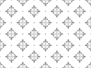 Flower geometric pattern. Seamless vector background. White and gray ornament.