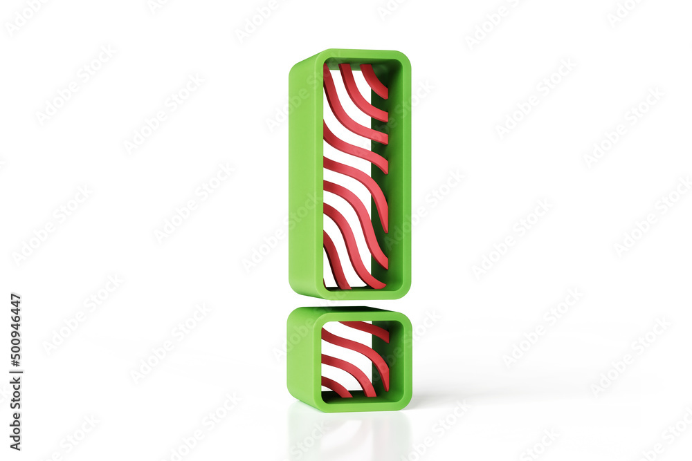 Poster watermelon fruity style exclamation point made of green outline and red wavy pattern. high quality 3