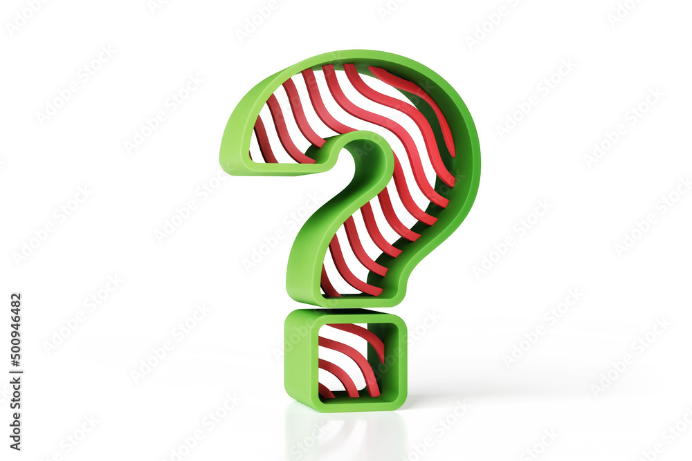 Poster fruity style 3d question mark designed with green outline and red wave pattern. new fresh and funny 
