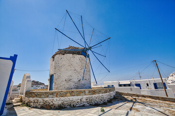 Windmill in Chora in Ios island of Greece