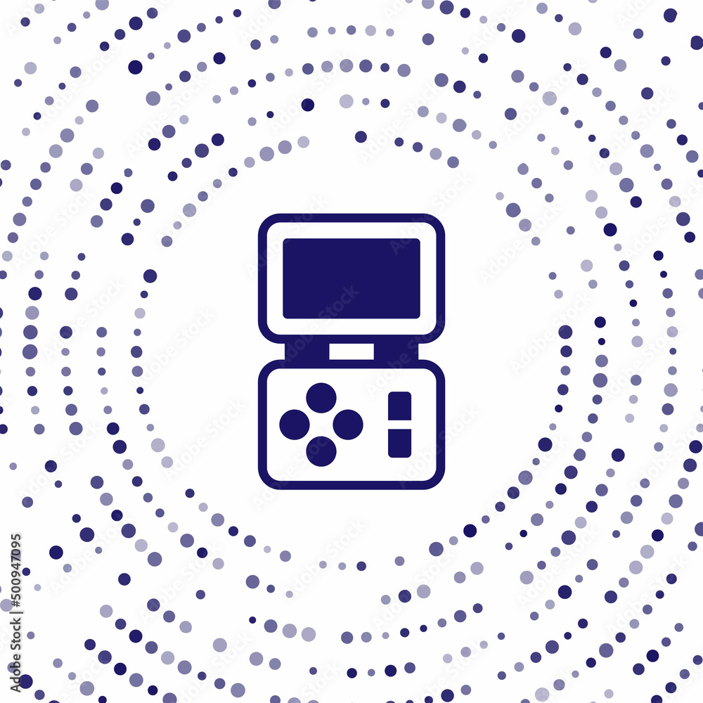 Poster blue portable tetris electronic game icon isolated on white background. vintage style pocket brick g